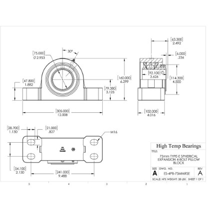 Picture of 75mm Type E Expansion 4 Bolt Pillow Block Heavy Duty Bearing