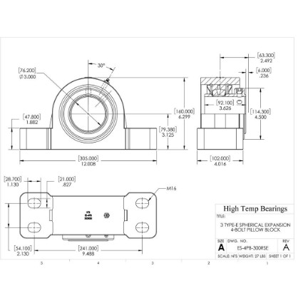 Picture of 3" Type E Expansion 4 Bolt Pillow Block Heavy Duty Bearing