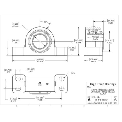 Picture of 3" Type E Non Expansion 4 Bolt Pillow Block Heavy Duty Bearing