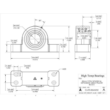 Picture of 80mm Type E Expansion 4 Bolt Pillow Block Heavy Duty Bearing