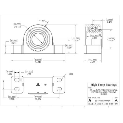 Picture of 80mm Type E Non Expansion 4 Bolt Pillow Block Heavy Duty Bearing