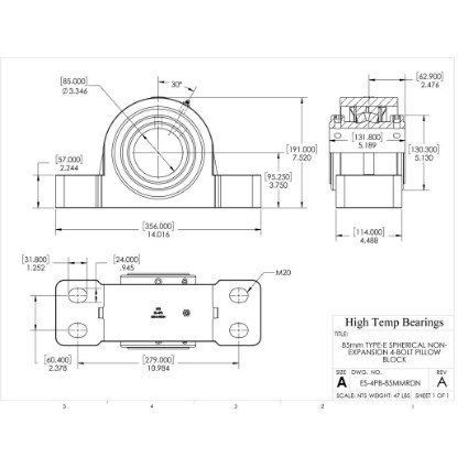 Picture of 85mm Type E Double Locking Non-Expansion 4 Bolt Pillow Block Heavy Duty Bearing
