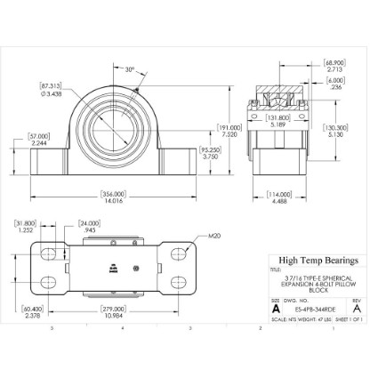 Picture of 3-7/16" Type E Double Locking Expansion 4 Bolt Pillow Block Heavy Duty Bearing