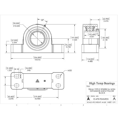 Picture of 90mm Type E Non Expansion 4 Bolt Pillow Block Heavy Duty Bearing
