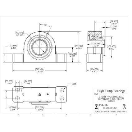 Picture of 3-15/16" Type E Expansion 4 Bolt Pillow Block Heavy Duty Bearing