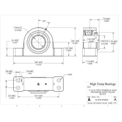 Picture of 3-15/16" Type E Non Expansion 4 Bolt Pillow Block Heavy Duty Bearing