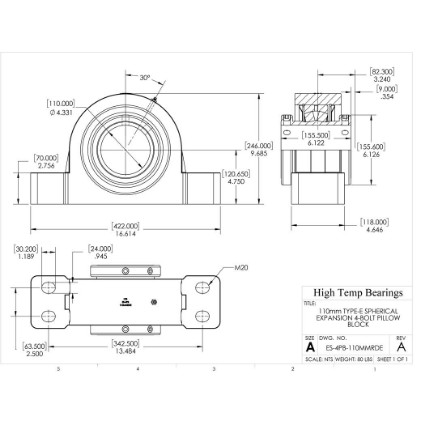 Picture of 110mm Type E Double Locking Expansion 4 Bolt Pillow Block Heavy Duty Bearing