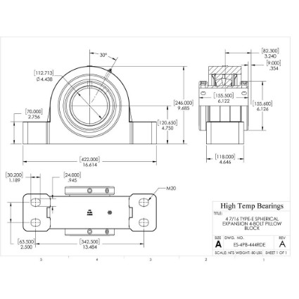 Picture of 4-7/16" Type E Double Locking Expansion 4 Bolt Pillow Block Heavy Duty Bearing