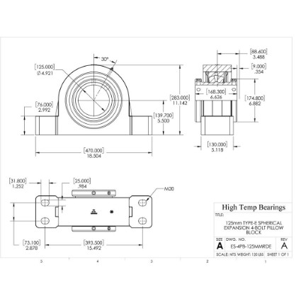 Picture of 125mm Type E Double Locking Expansion 4 Bolt Pillow Block Heavy Duty Bearing