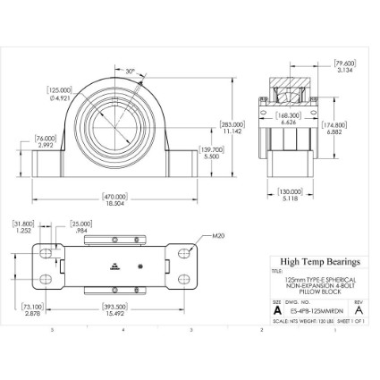 Picture of 125mm Type E Double Locking Non-Expansion 4 Bolt Pillow Block Heavy Duty Bearing