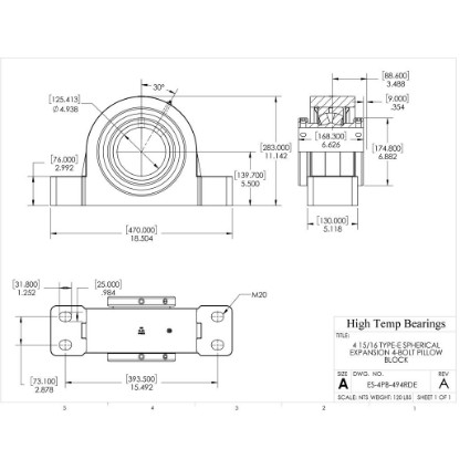 Picture of 4-15/16" Type E Double Locking Expansion 4 Bolt Pillow Block Heavy Duty Bearing