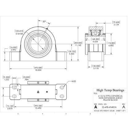 Picture of 4-15/16" Type E Double Locking Non-Expansion 4 Bolt Pillow Block Heavy Duty Bearing