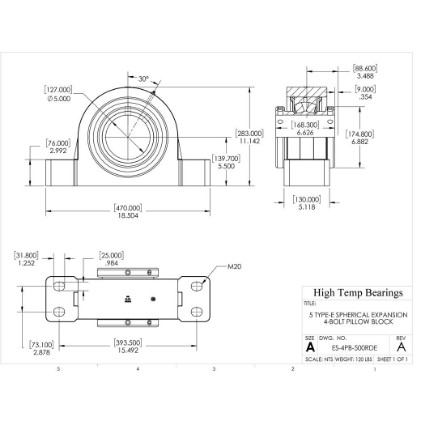 Picture of 5" Type E Double Locking Expansion 4 Bolt Pillow Block Heavy Duty Bearing