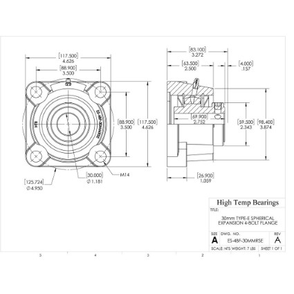 Picture of 30mm Type E Expansion 4 Bolt Flange Heavy Duty Bearing