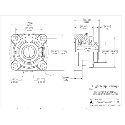 Picture of 35mm Type E Expansion 4 Bolt Flange Heavy Duty Bearing