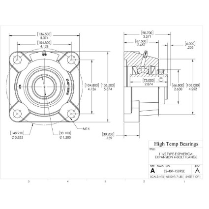 Picture of 1-1/2" Type E Expansion 4 Bolt Flange Heavy Duty Bearing