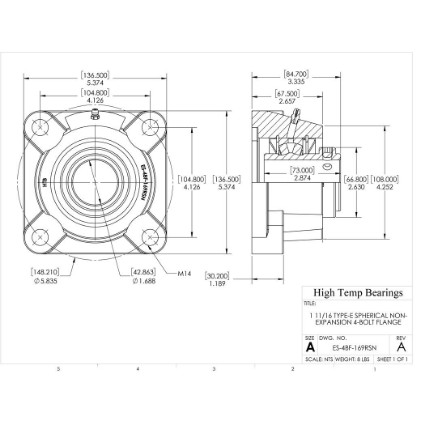 Picture of 1-11/16" Type E Non Expansion 4 Bolt Flange Heavy Duty Bearing