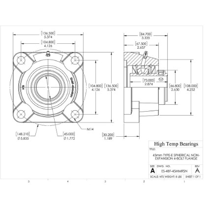 Picture of 45mm Type E Non Expansion 4 Bolt Flange Heavy Duty Bearing