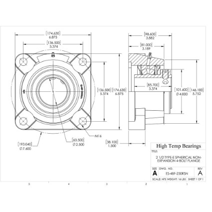 Picture of 2-1/2" Type E Non Expansion 4 Bolt Flange Heavy Duty Bearing