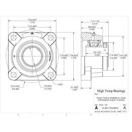 Picture of 75mm Type E Non Expansion 4 Bolt Flange Heavy Duty Bearing