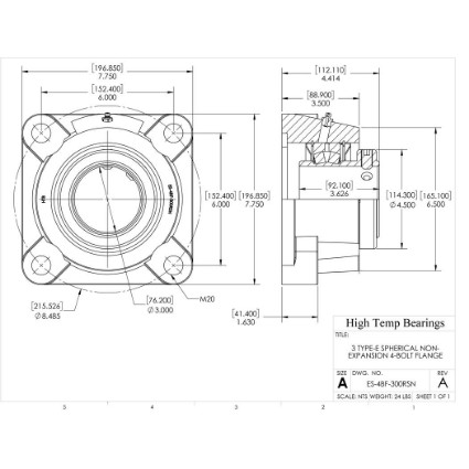 Picture of 3" Type E Non Expansion 4 Bolt Flange Heavy Duty Bearing