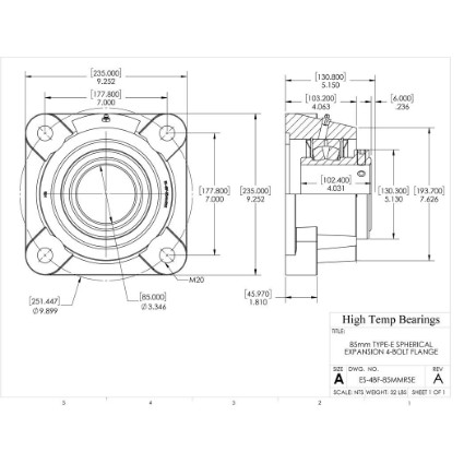 Picture of 85mm Type E Expansion 4 Bolt Flange Heavy Duty Bearing