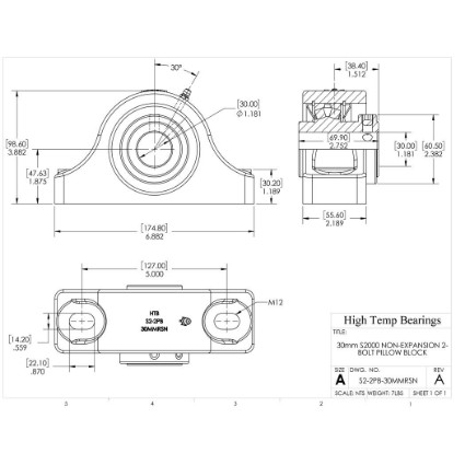 Picture of 30mm S2000 Non Expansion 2 Bolt Pillow Block Heavy Duty Bearing