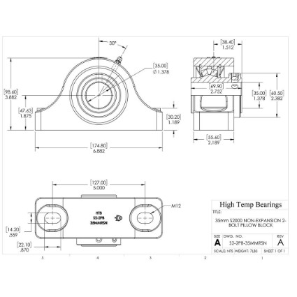 Picture of 35mm S2000 Non Expansion 2 Bolt Pillow Block Heavy Duty Bearing