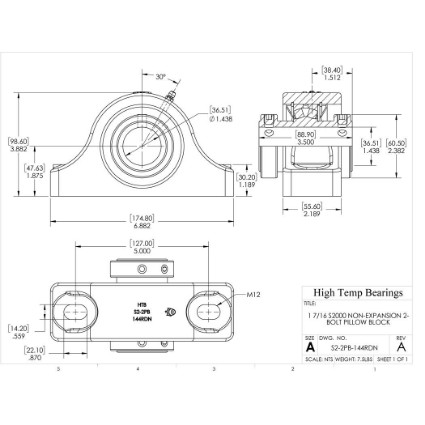 Picture of 1-7/16" S2000 Double Locking Non-Expansion 2 Bolt Pillow Block Heavy Duty Bearing