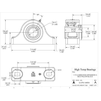 Picture of 1-7/16" S2000 Non Expansion 2 Bolt Pillow Block Heavy Duty Bearing