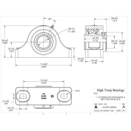 Picture of 1-1/2" S2000 Non Expansion 2 Bolt Pillow Block Heavy Duty Bearing