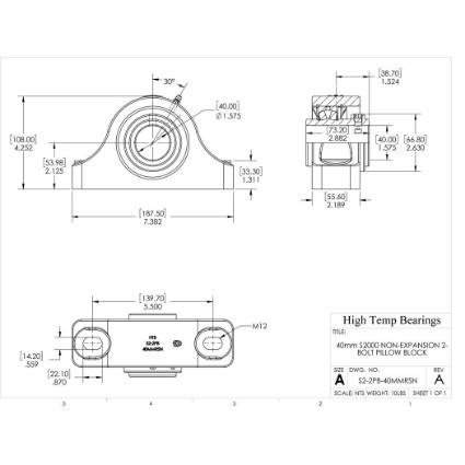 Picture of 40mm S2000 Non Expansion 2 Bolt Pillow Block Heavy Duty Bearing