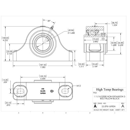 Picture of 1-11/16" S2000 Non Expansion 2 Bolt Pillow Block Heavy Duty Bearing
