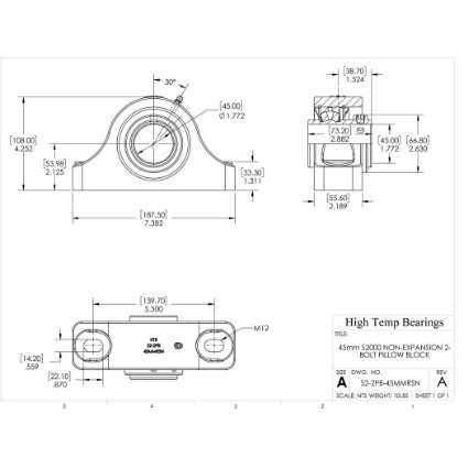 Picture of 45mm S2000 Non Expansion 2 Bolt Pillow Block Heavy Duty Bearing