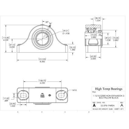 Picture of 1-15/16" S2000 Non Expansion 2 Bolt Pillow Block Heavy Duty Bearing