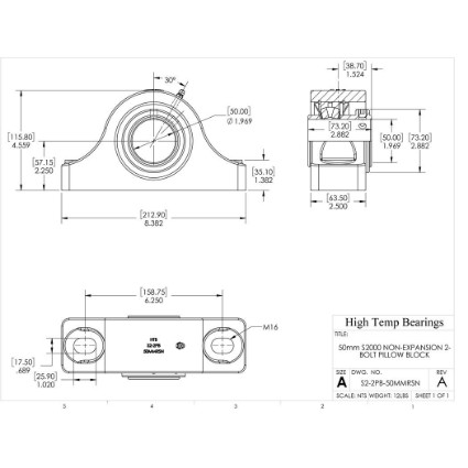 Picture of 50mm S2000 Non Expansion 2 Bolt Pillow Block Heavy Duty Bearing