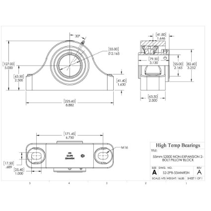Picture of 55mm S2000 Non Expansion 2 Bolt Pillow Block Heavy Duty Bearing
