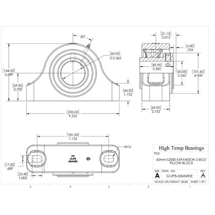 Picture of 60mm S2000 Expansion 2 Bolt Pillow Block Heavy Duty Bearing
