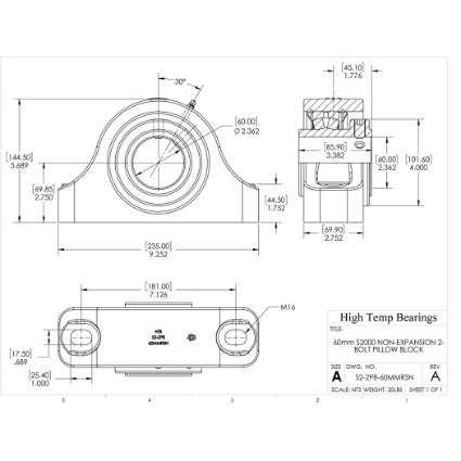 Picture of 60mm S2000 Non Expansion 2 Bolt Pillow Block Heavy Duty Bearing