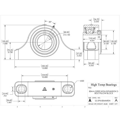 Picture of 80mm S2000 Non Expansion 2 Bolt Pillow Block Heavy Duty Bearing