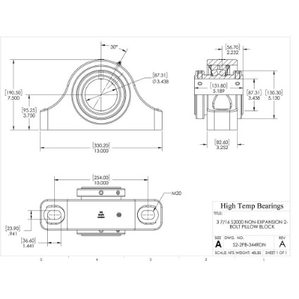 Picture of 3-7/16" S2000 Double Locking Non-Expansion 2 Bolt Pillow Block Heavy Duty Bearing