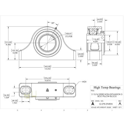 Picture of 3-15/16" S2000 Non Expansion 2 Bolt Pillow Block Heavy Duty Bearing