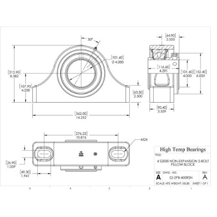 Picture of 4" S2000 Non Expansion 2 Bolt Pillow Block Heavy Duty Bearing