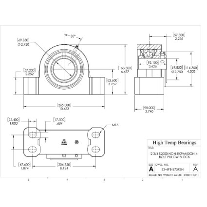 Picture of 2-3/4" S2000 Non Expansion 4 Bolt Pillow Block Heavy Duty Bearing