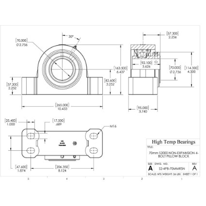 Picture of 70mm S2000 Non Expansion 4 Bolt Pillow Block Heavy Duty Bearing