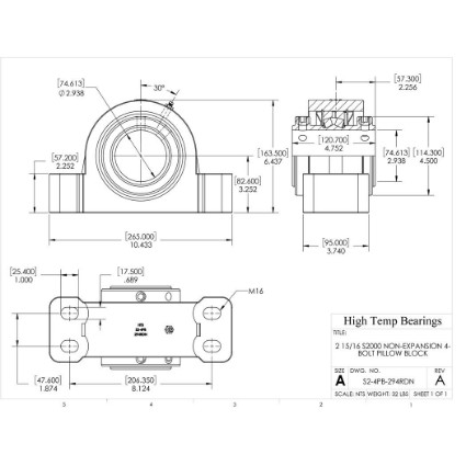 Picture of 2-15/16" S2000 Double Locking Non-Expansion 4 Bolt Pillow Block Heavy Duty Bearing