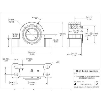 Picture of 2-15/16" S2000 Non Expansion 4 Bolt Pillow Block Heavy Duty Bearing
