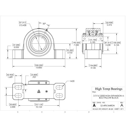 Picture of 3-7/16" S2000 Double Locking Non-Expansion 4 Bolt Pillow Block Heavy Duty Bearing