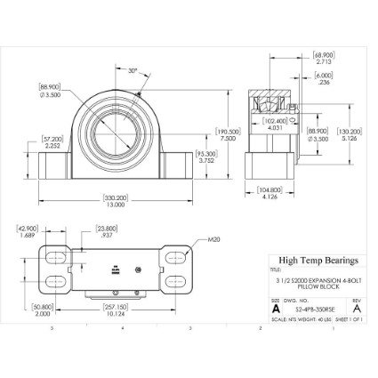 Picture of 3-1/2" S2000 Expansion 4 Bolt Pillow Block Heavy Duty Bearing