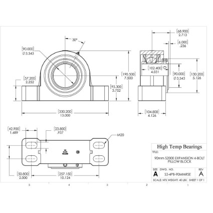 Picture of 90mm S2000 Expansion 4 Bolt Pillow Block Heavy Duty Bearing